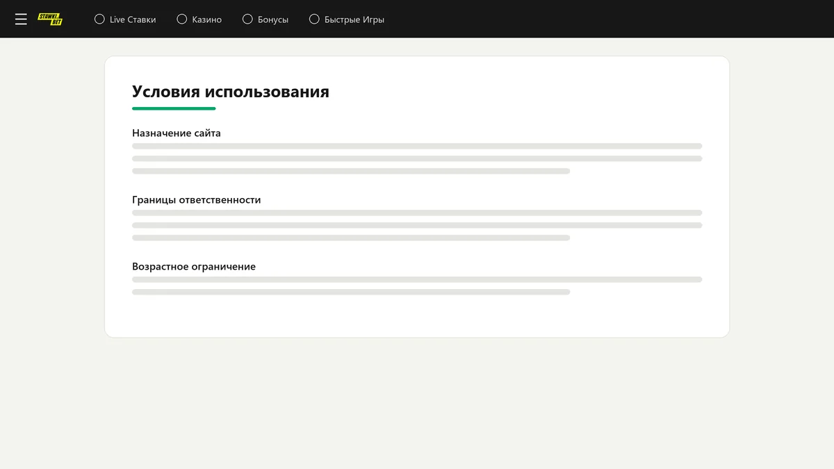 Страница «Условия использования» с назначением сайта и границами ответственности